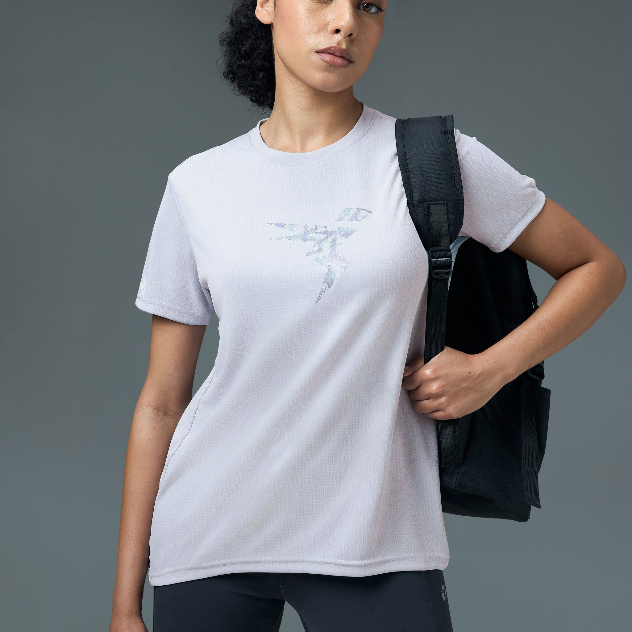 Women Printed Regular Fit Round Neck Sports Tee with TECHNOCOOL+