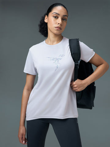 Women Printed Regular Fit Round Neck Sports Tee with TECHNOCOOL+