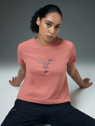 Women Printed Regular Fit Round Neck Sports Tee with TECHNOCOOL+