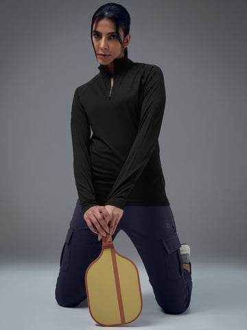 Women Slim Fit Mock Neck Thumbhole Sleeve Solid T-shirt with COTFLEX