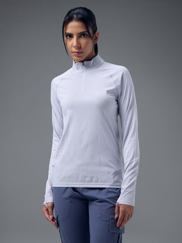 Women Slim Fit Mock Neck Thumbhole Sleeve Solid T-shirt with COTFLEX