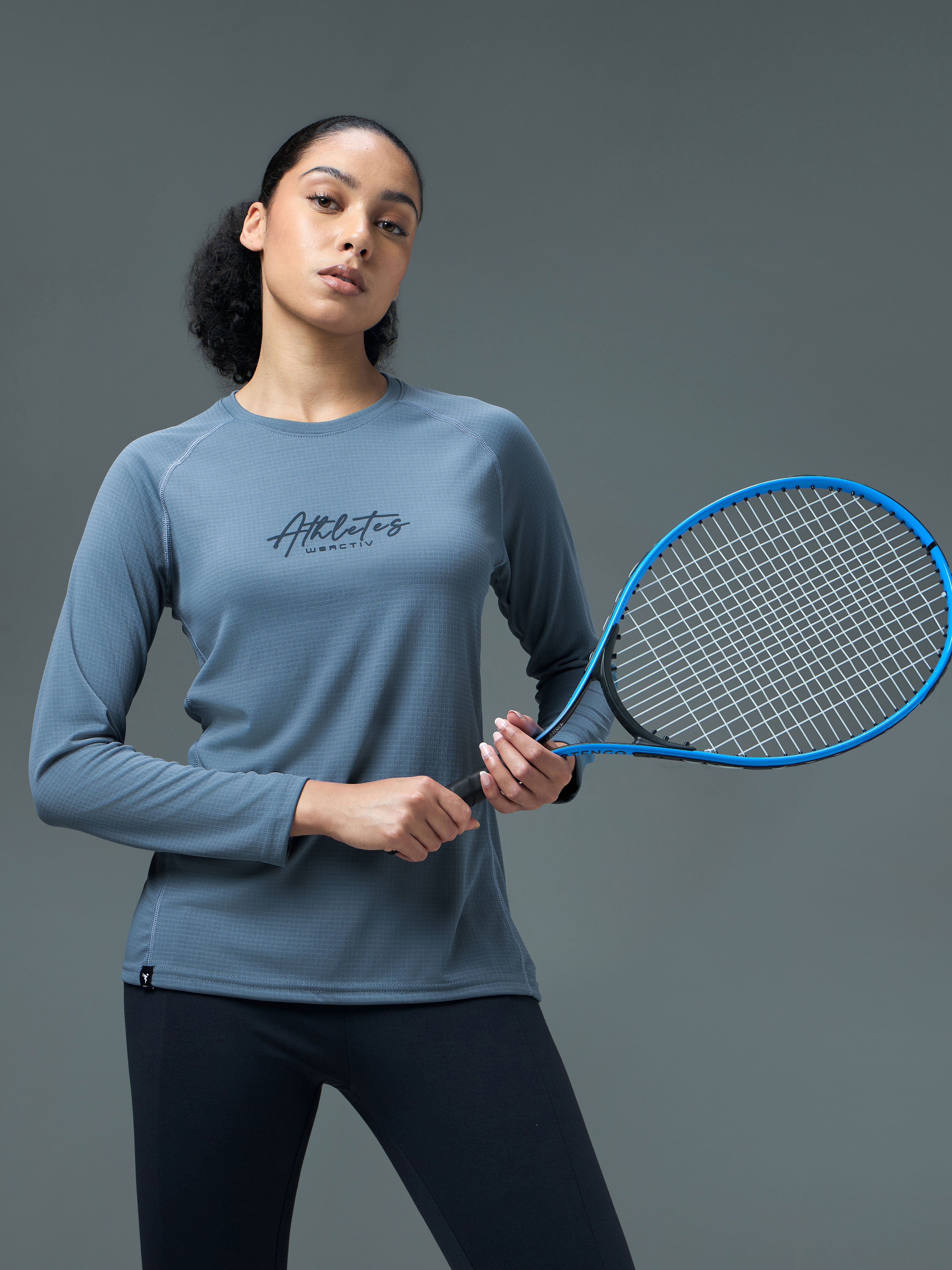 Women Printed Slim Fit Round Neck Sports Tee for Yoga & Fitness with TECHNOCOOL+