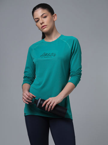 Women Printed Slim Fit Round Neck Sports Tee for Yoga & Fitness with TECHNOCOOL+