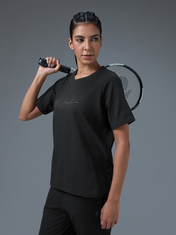 Women Printed Relaxed Fit Round Neck Sports Tee with ELASTO PLUS