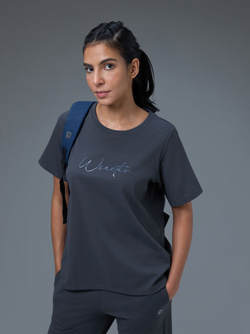 Women Printed Relaxed Fit Round Neck Sports Tee with ELASTO PLUS