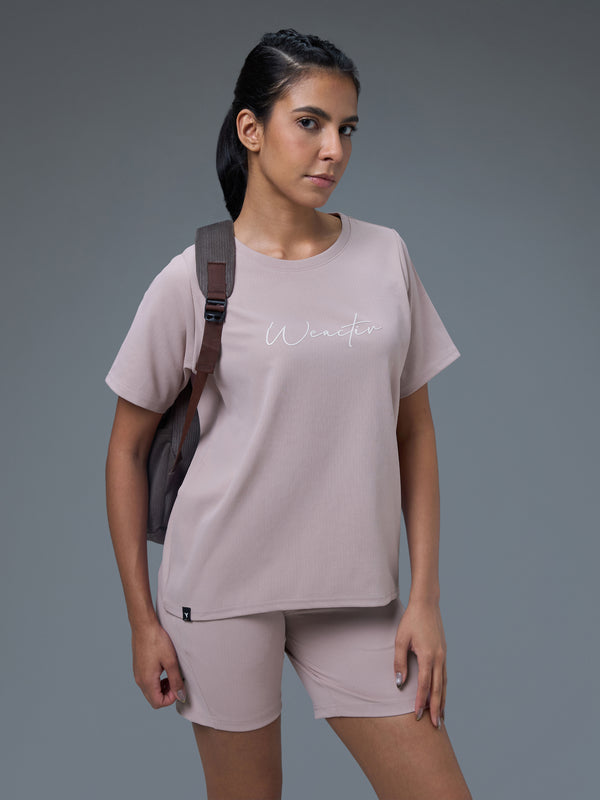 Women Printed Relaxed Fit Round Neck Sports Tee with ELASTO PLUS