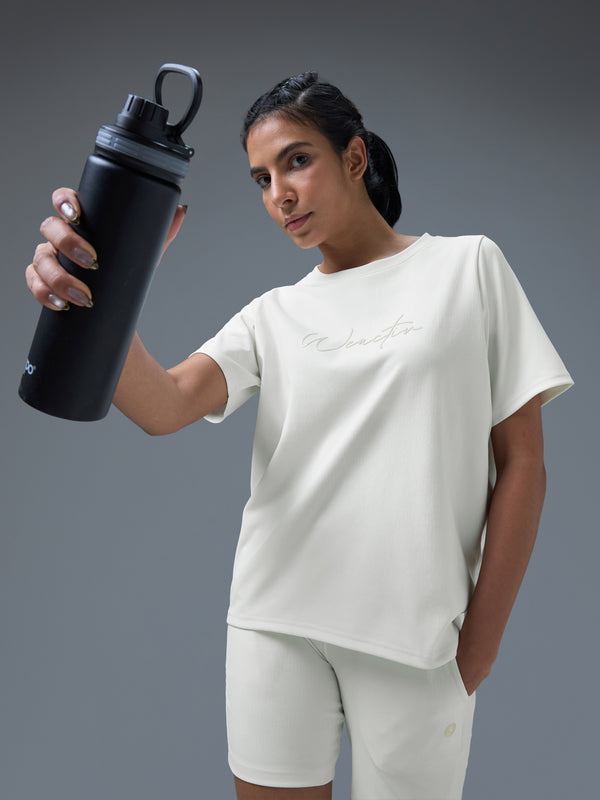 Women Printed Relaxed Fit Round Neck Sports Tee with ELASTO PLUS