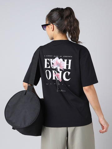 Women Back Printed Regular Fit Round Neck T-shirt with COTFLEX