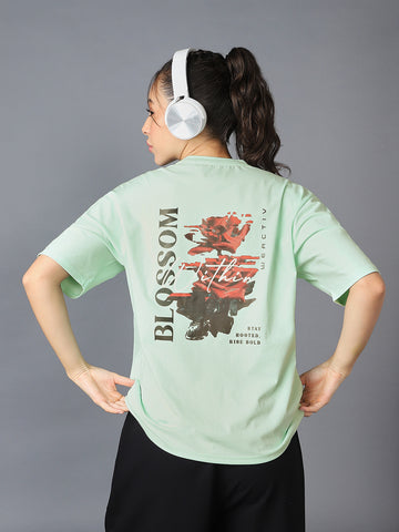 Women Back Printed Regular Fit Round Neck T-shirt with COTFLEX
