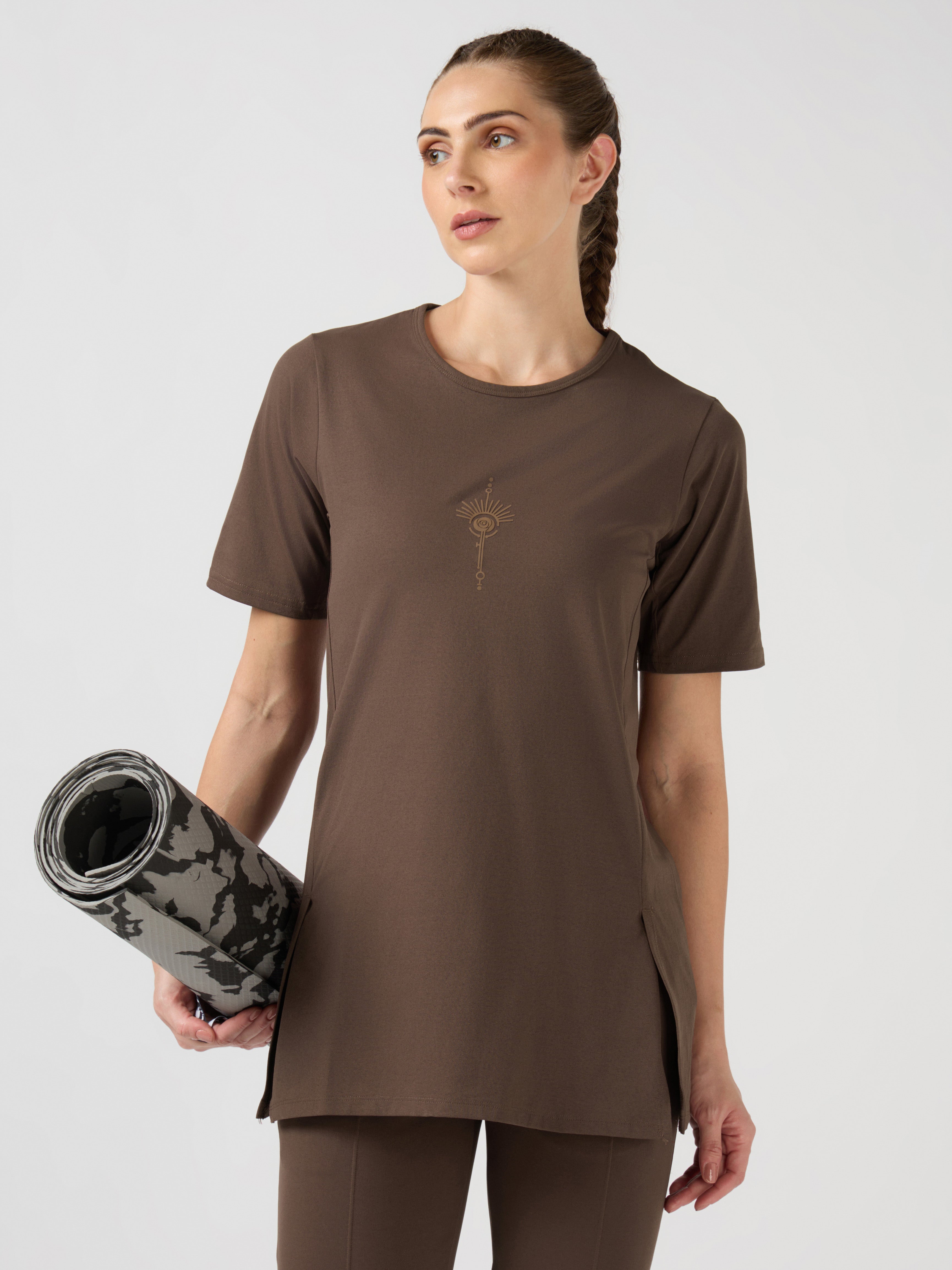 Women Slim Fit Mock Neck  Solid T-shirt with COTFLEX