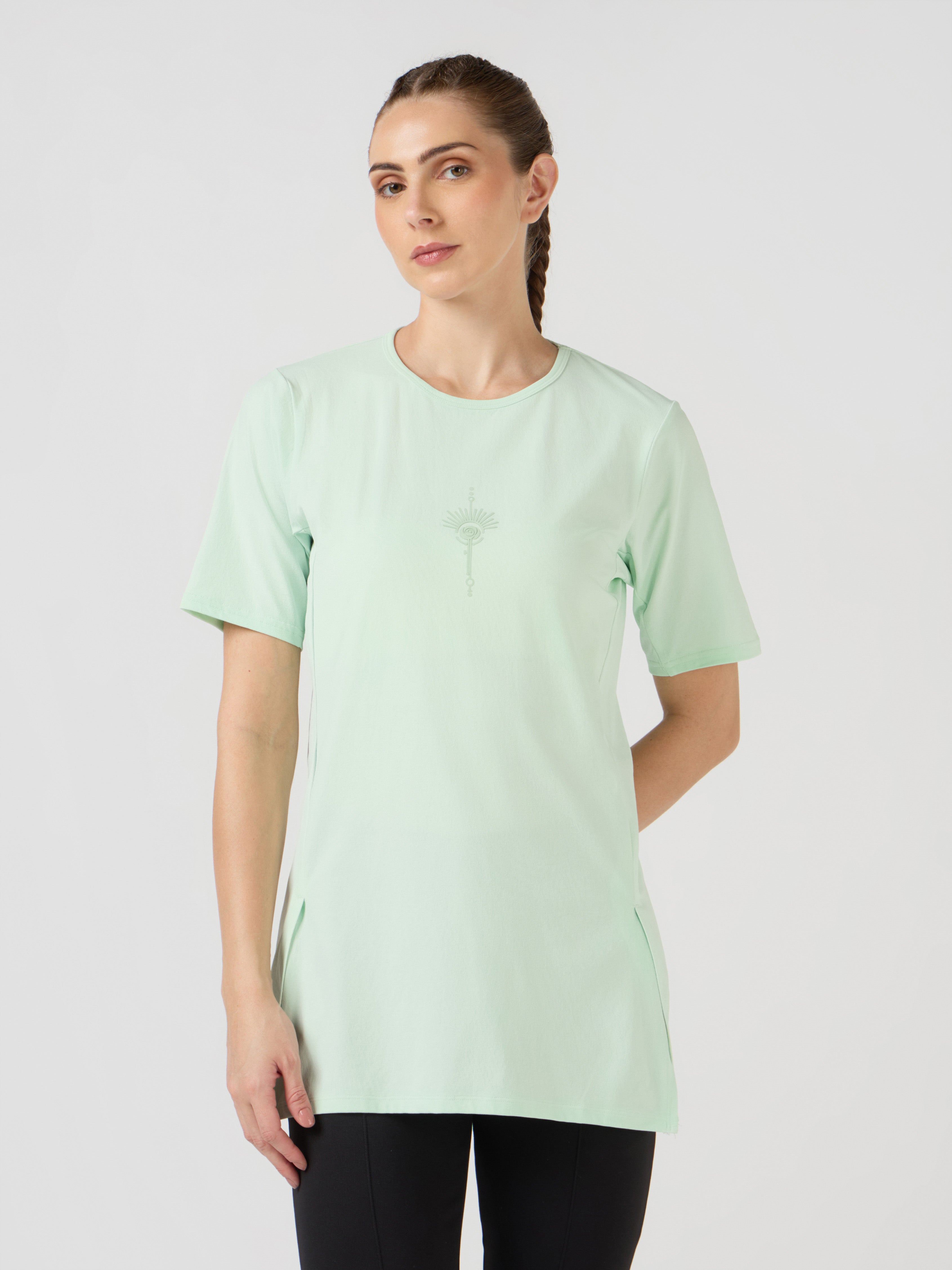 Women Slim Fit Mock Neck  Solid T-shirt with COTFLEX