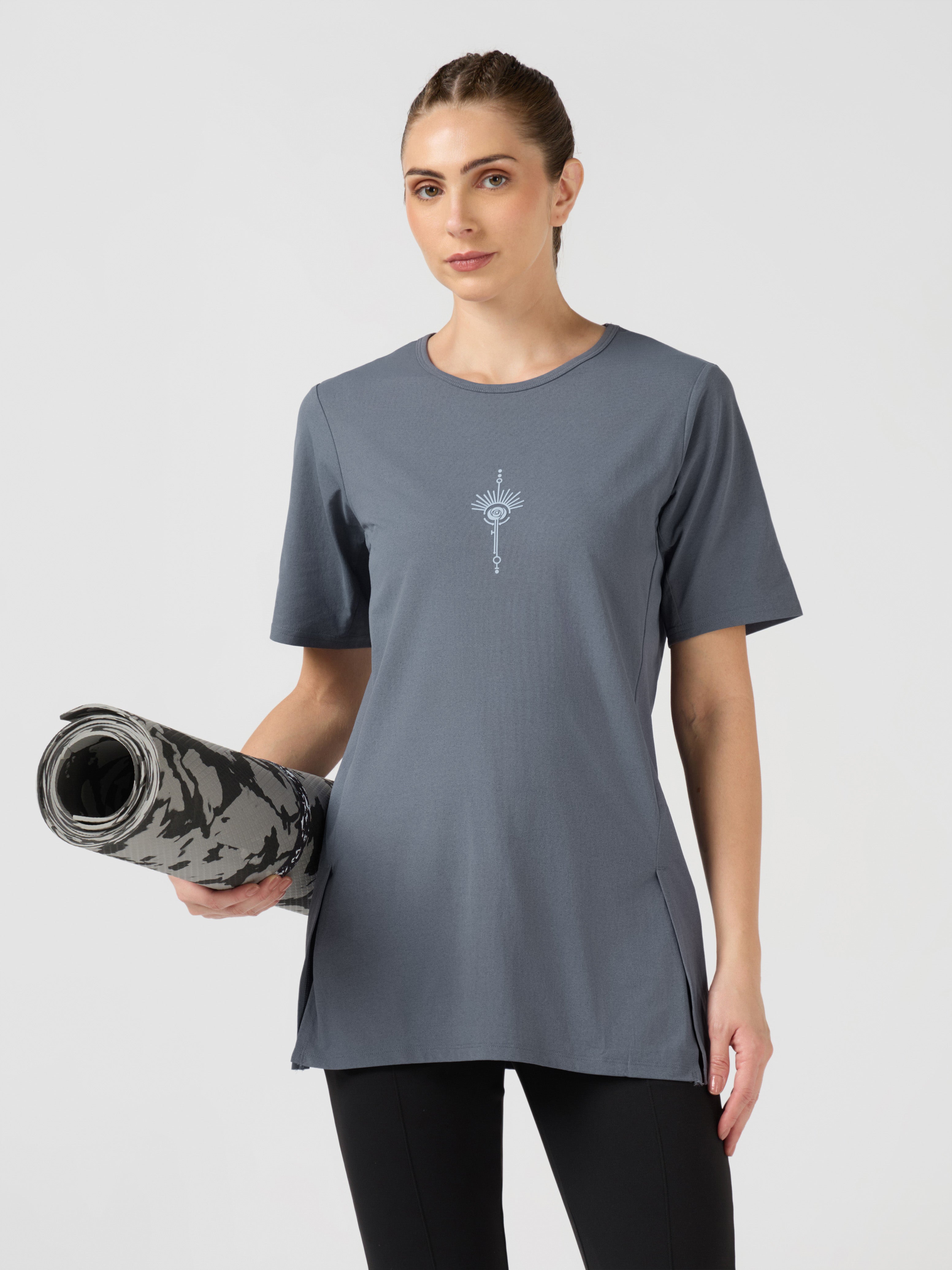 Women Slim Fit Mock Neck  Solid T-shirt with COTFLEX