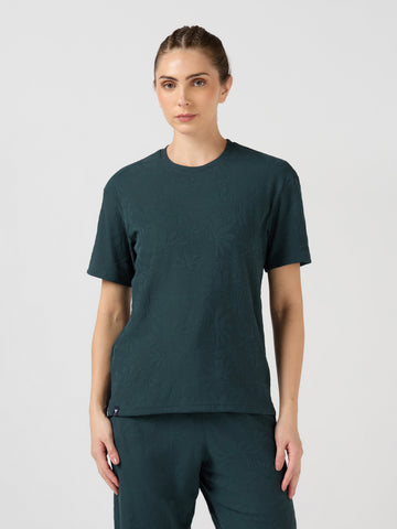 Women Textured Relaxed Fit Round Neck T-shirt with COTFLEX