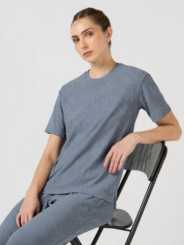 Women Textured Relaxed Fit Round Neck T-shirt with COTFLEX