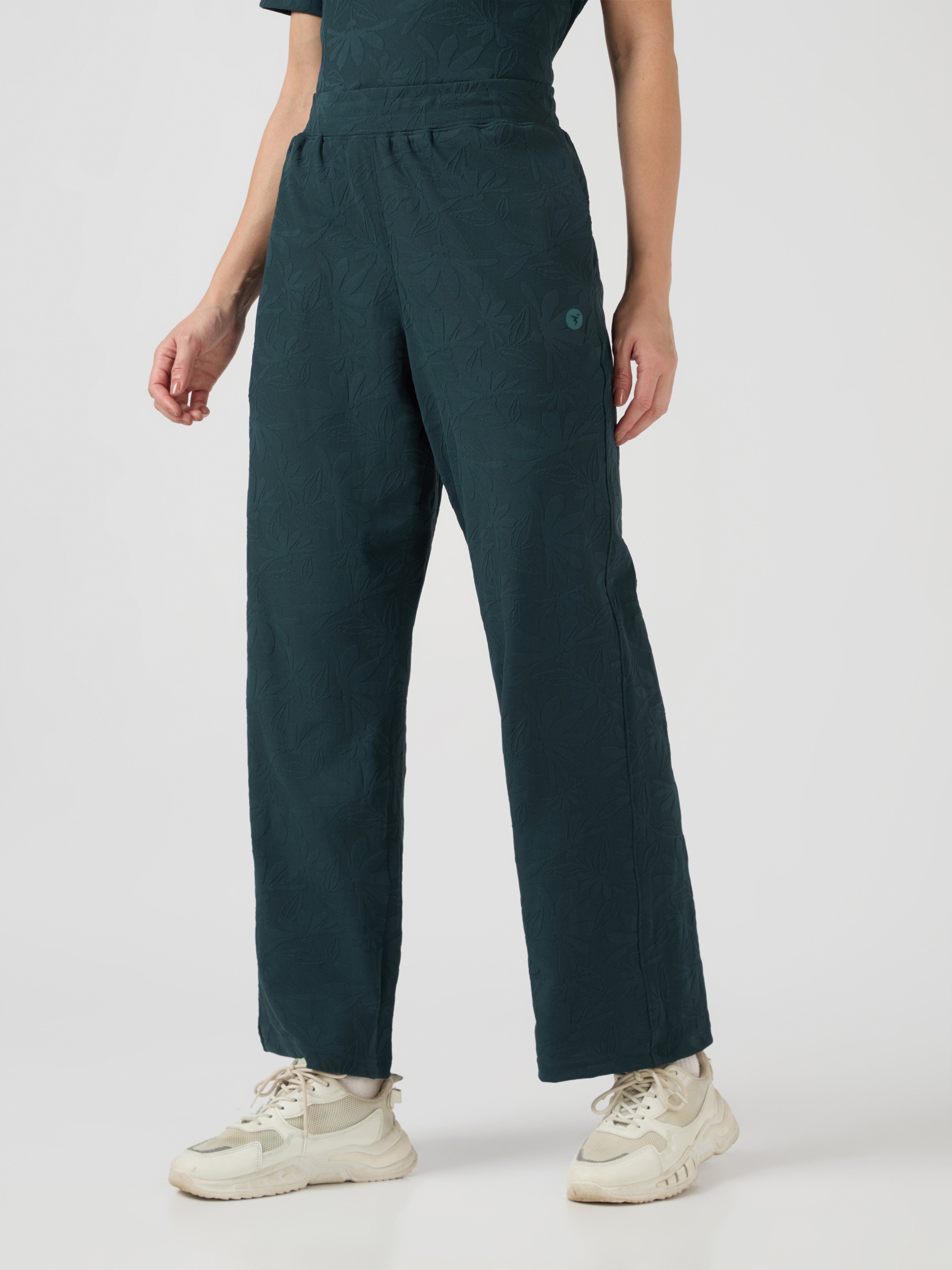 Women Textured Straight Fit Trackpants with COTFLEX