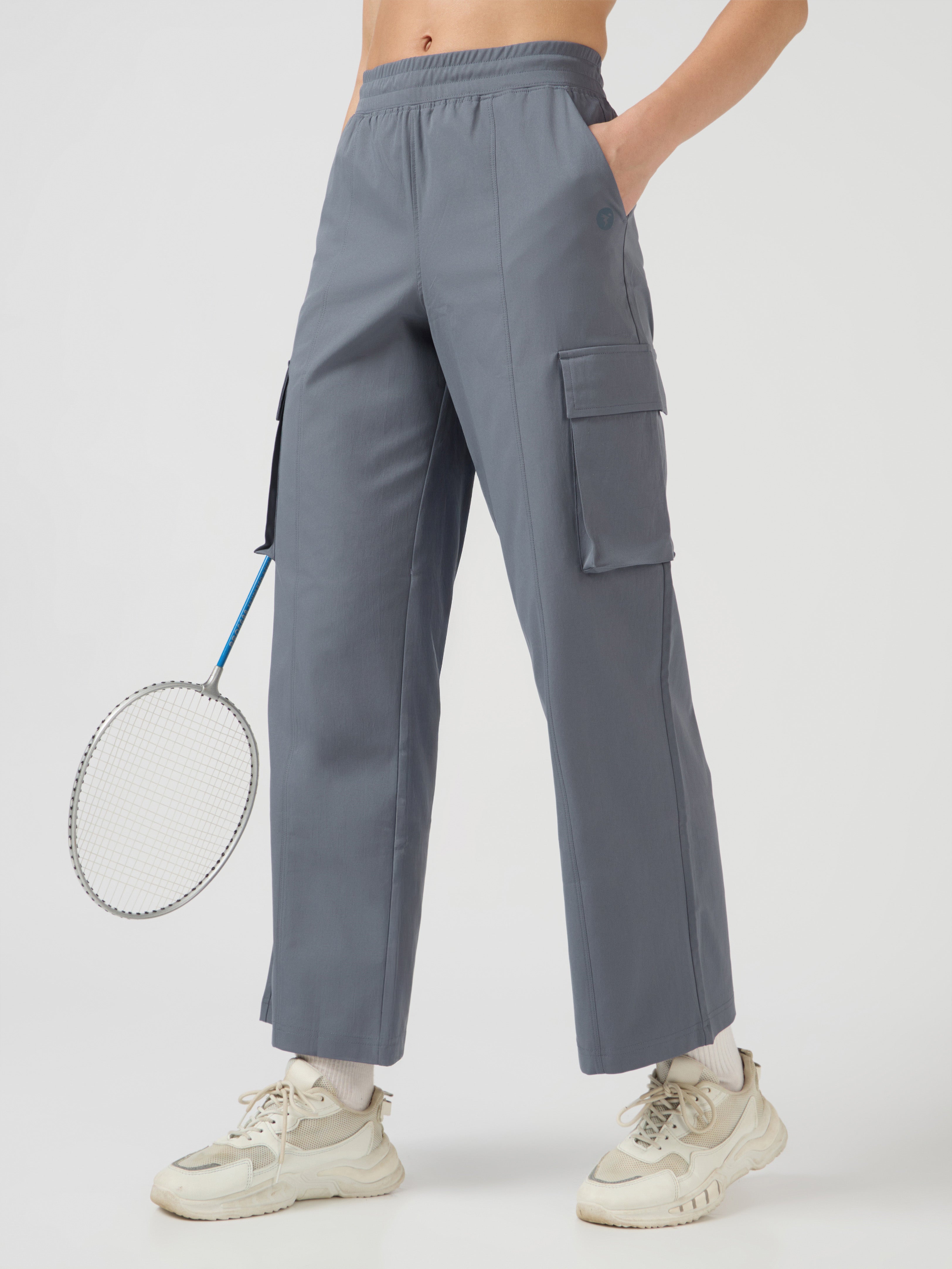 Women Solid Slim Fit Sports Cargo Trackpants with TS FLEXI