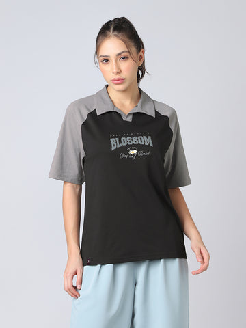 Women Colorblock Oversized Fit Polo T-shirt with COTFLEX