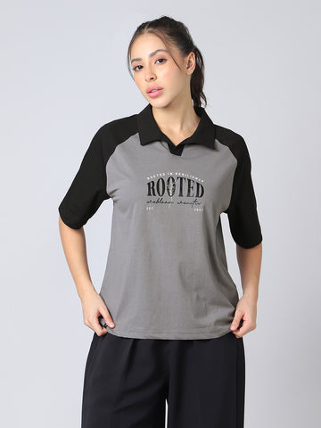 Women Colorblock Oversized Fit Polo T-shirt with COTFLEX