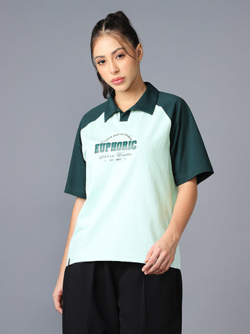 Women Colorblock Oversized Fit Polo T-shirt with COTFLEX