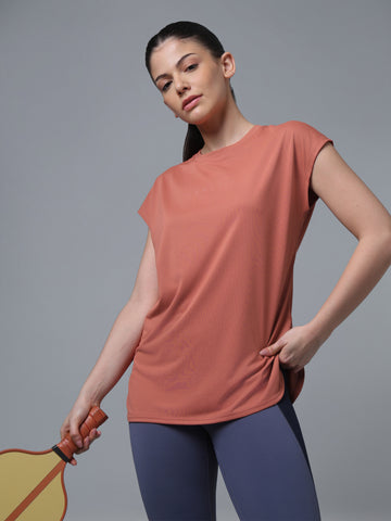 Women Typography Print Regular Fit Round Neck Sports Tee with VENTMESH