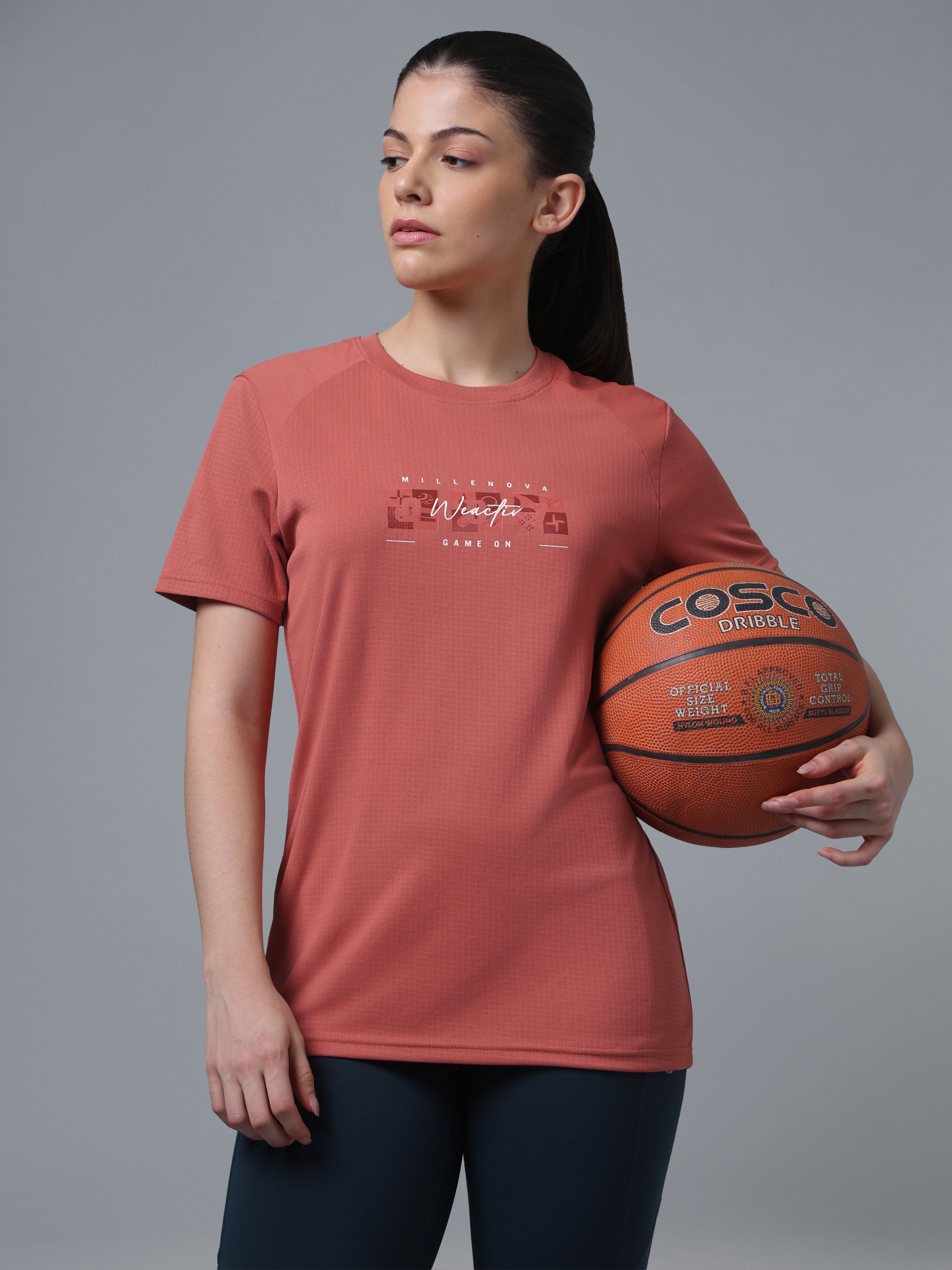 Women Printed Regular Fit Round Neck Sports Tee with TECHNOCOOL+