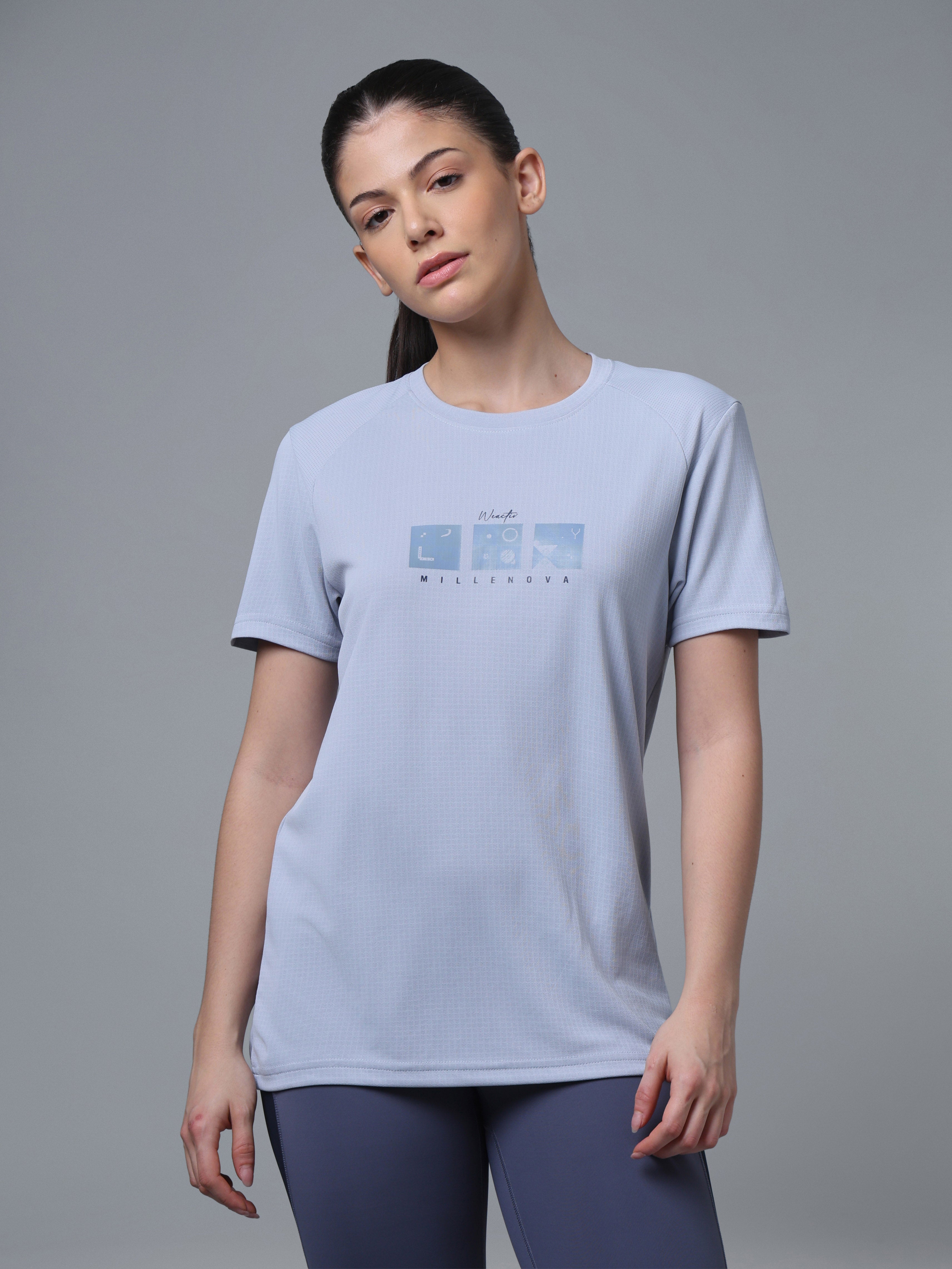 Women Printed Regular Fit Round Neck Sports Tee with TECHNOCOOL+