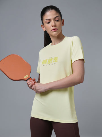 Women Printed Regular Fit Round Neck Sports Tee with TECHNOCOOL+