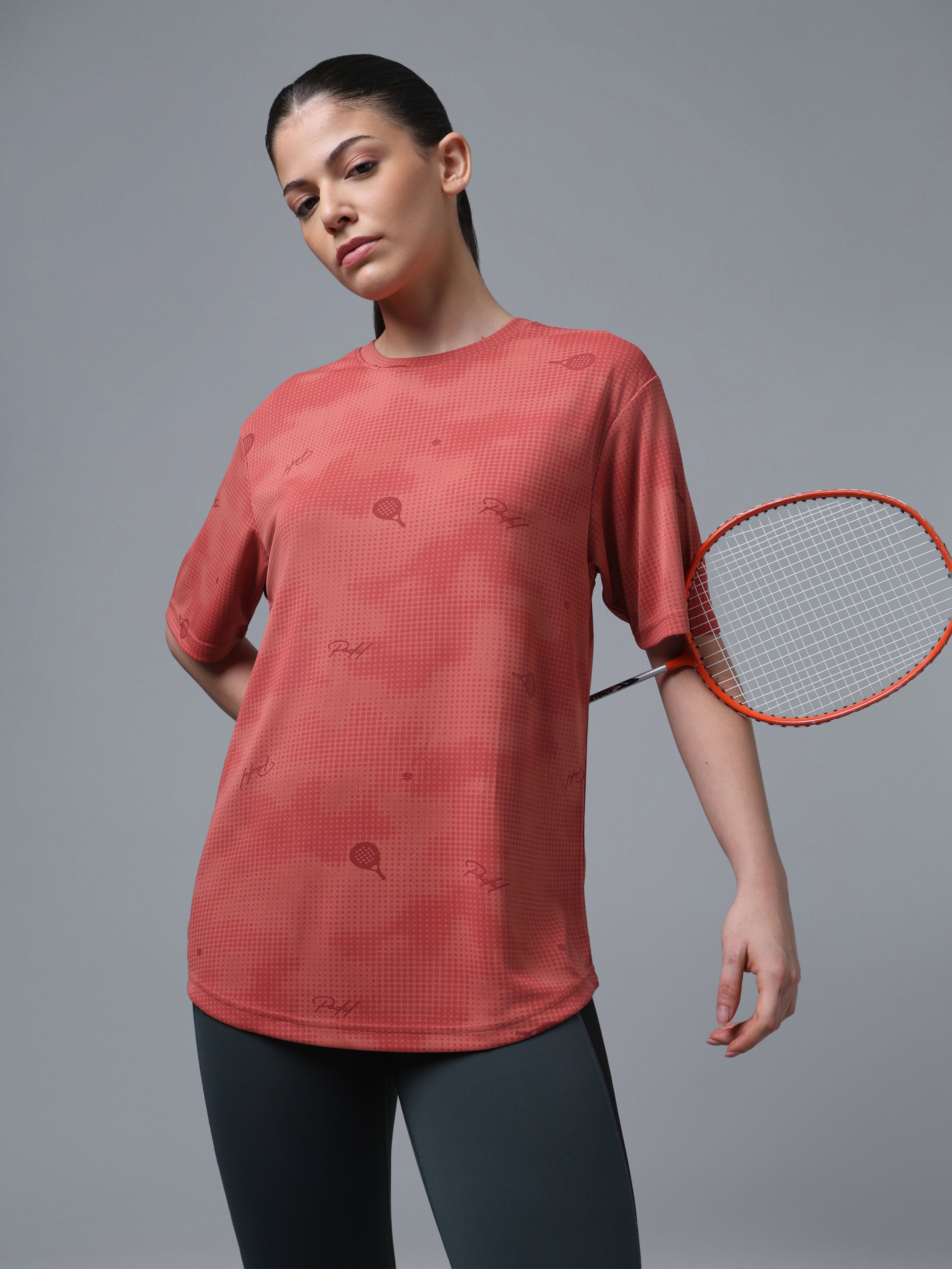 Women Printed OverSized  Crew Neck Drop Shoulder T-shirt with TECHNO COOL+