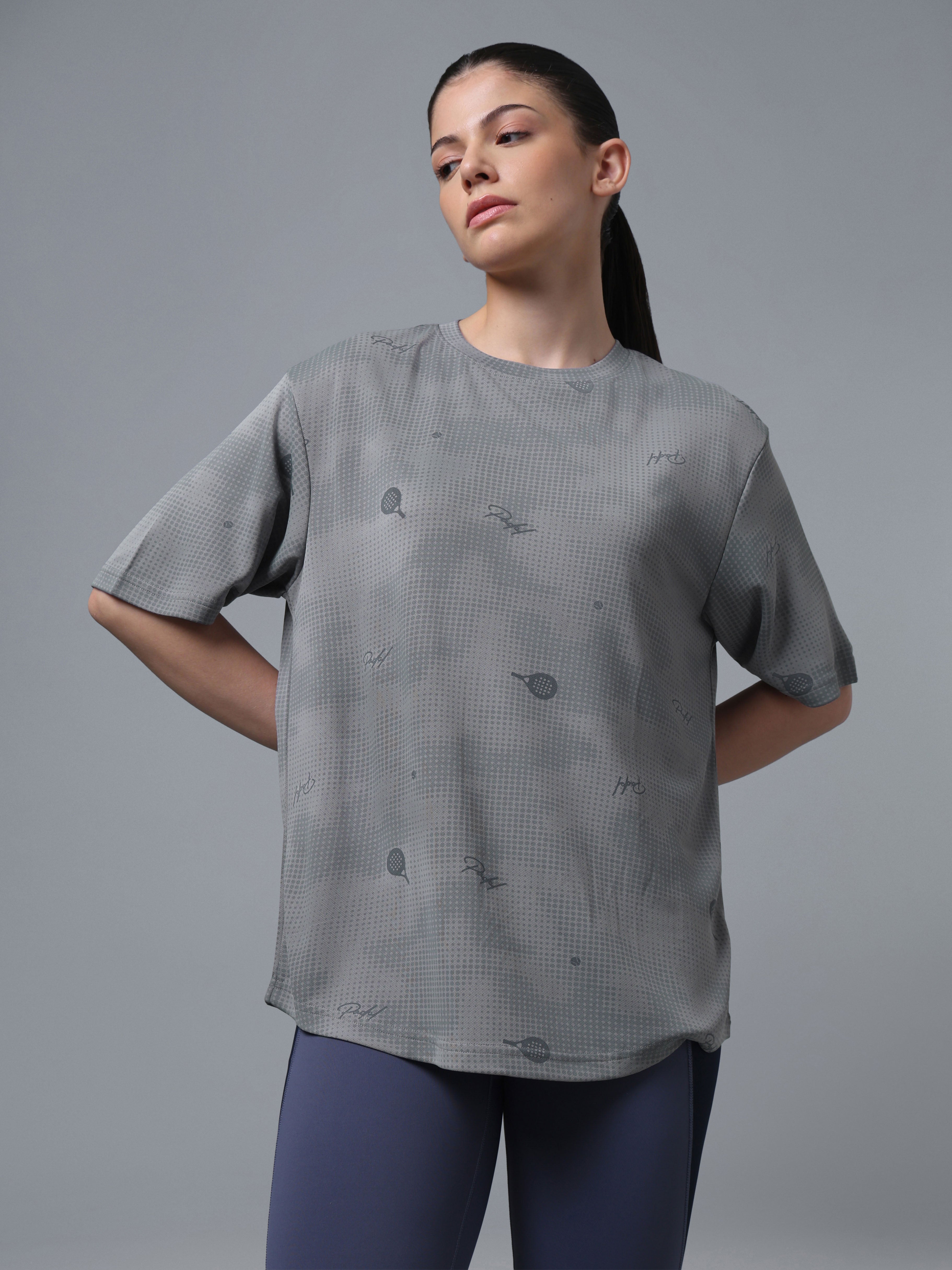 Women Printed OverSized  Crew Neck Drop Shoulder T-shirt with TECHNO COOL+
