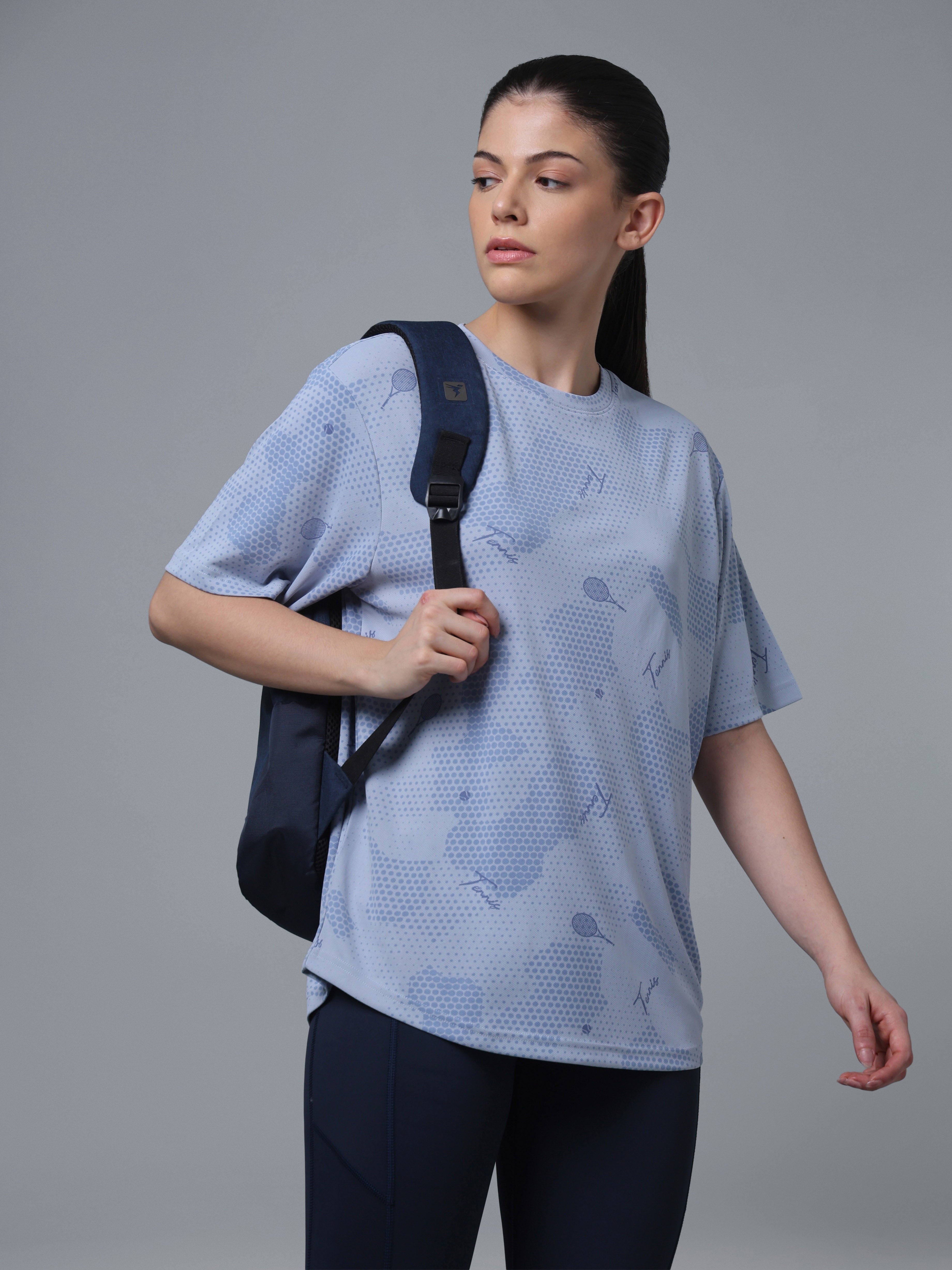 Women Printed OverSized  Crew Neck Drop Shoulder T-shirt with TECHNO COOL+