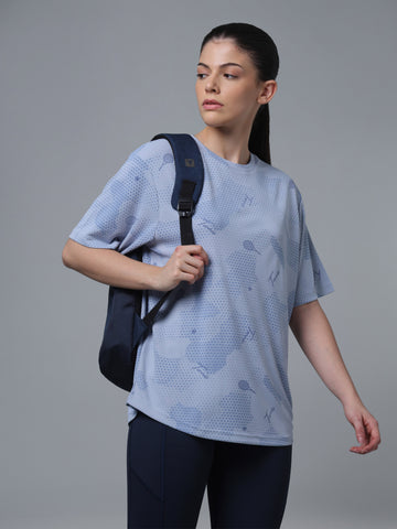 Women Printed OverSized  Crew Neck Drop Shoulder T-shirt with TECHNO COOL+