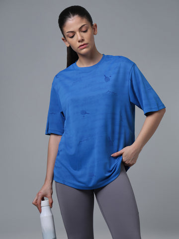 Women Printed OverSized  Crew Neck Drop Shoulder T-shirt with TECHNO COOL+