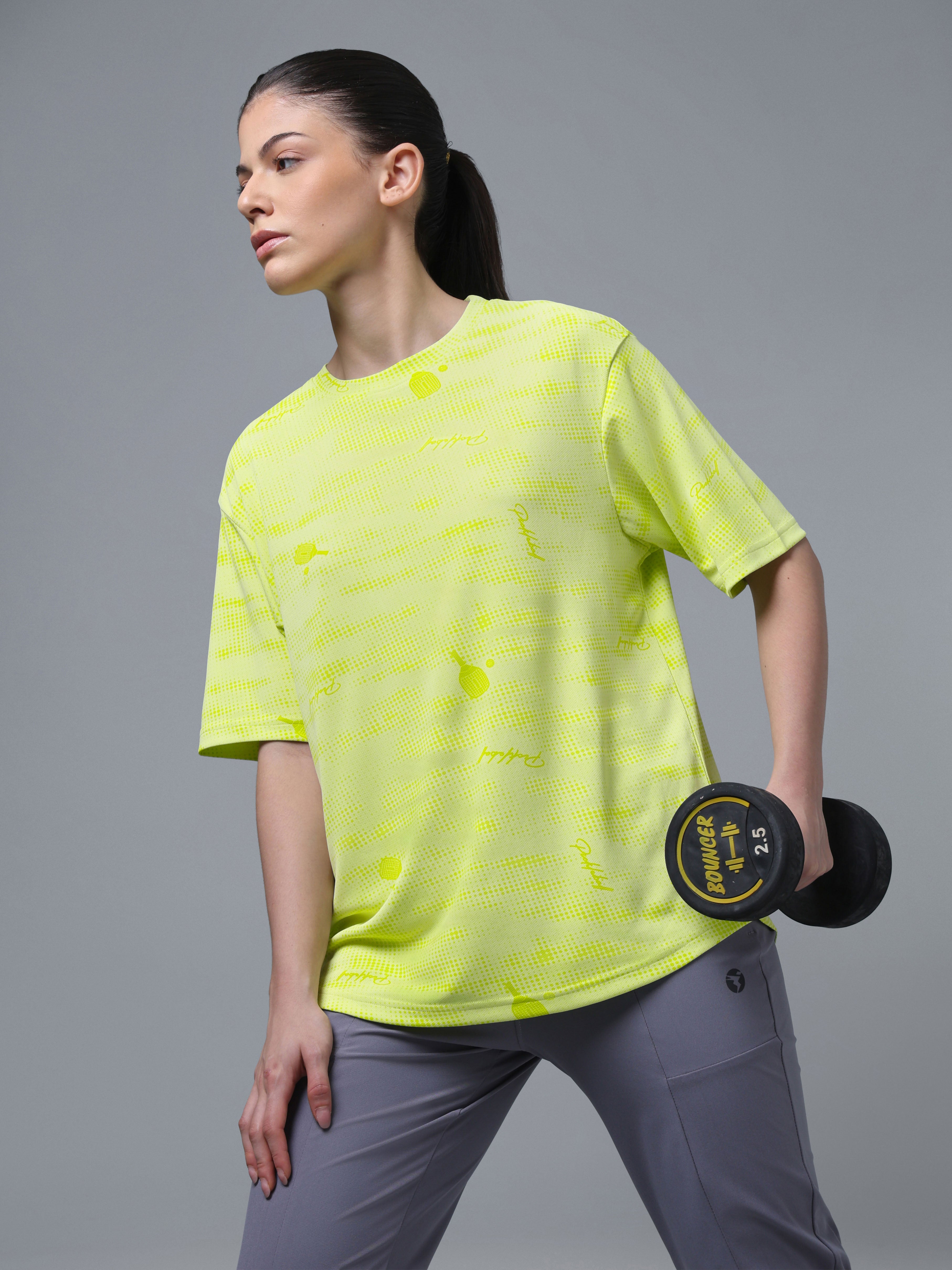 Women Printed OverSized  Crew Neck Drop Shoulder T-shirt with TECHNO COOL+