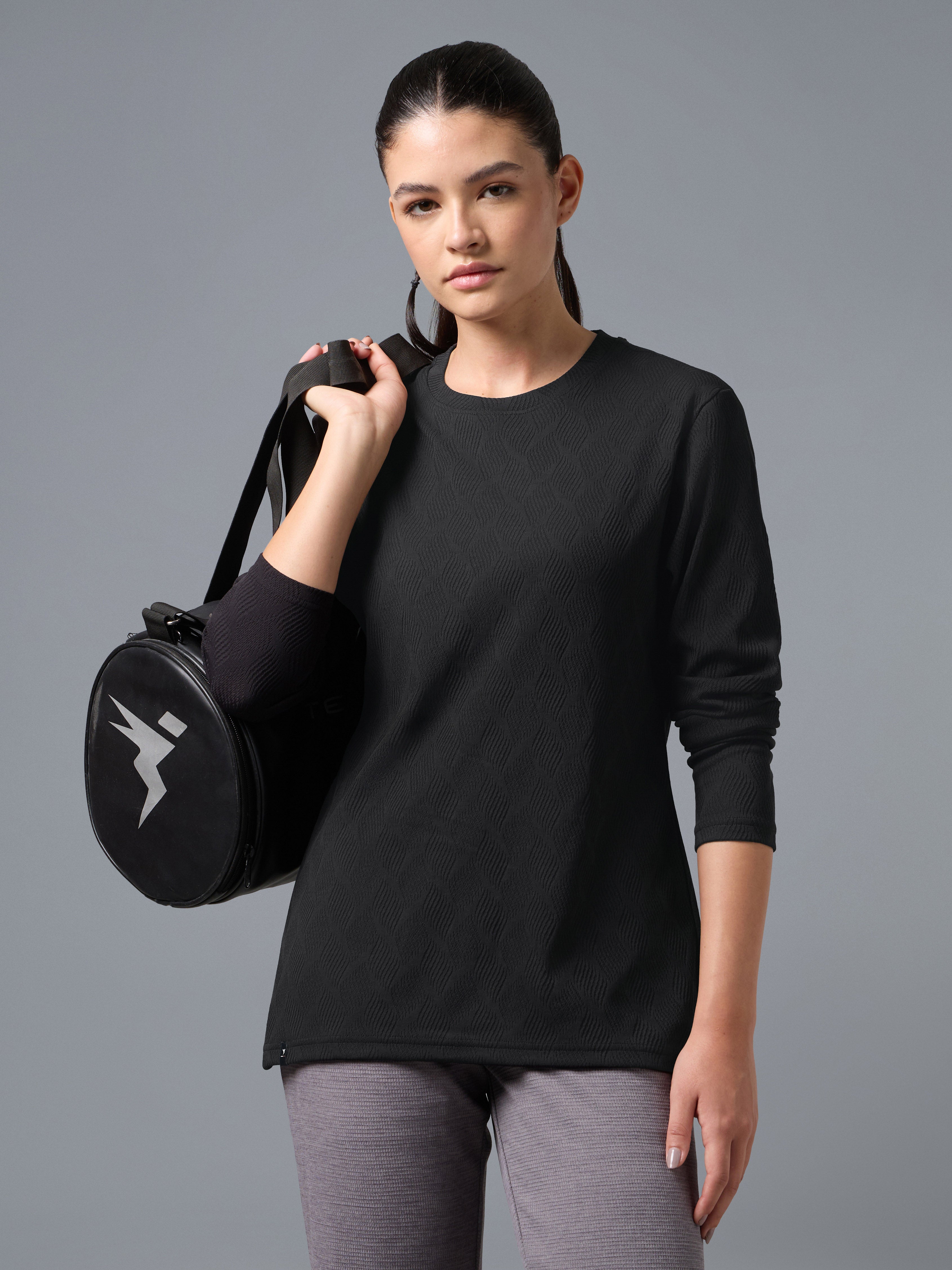 Women's Jacquard  Relaxed Fit Crew Neck T-shirt with COTFLEX