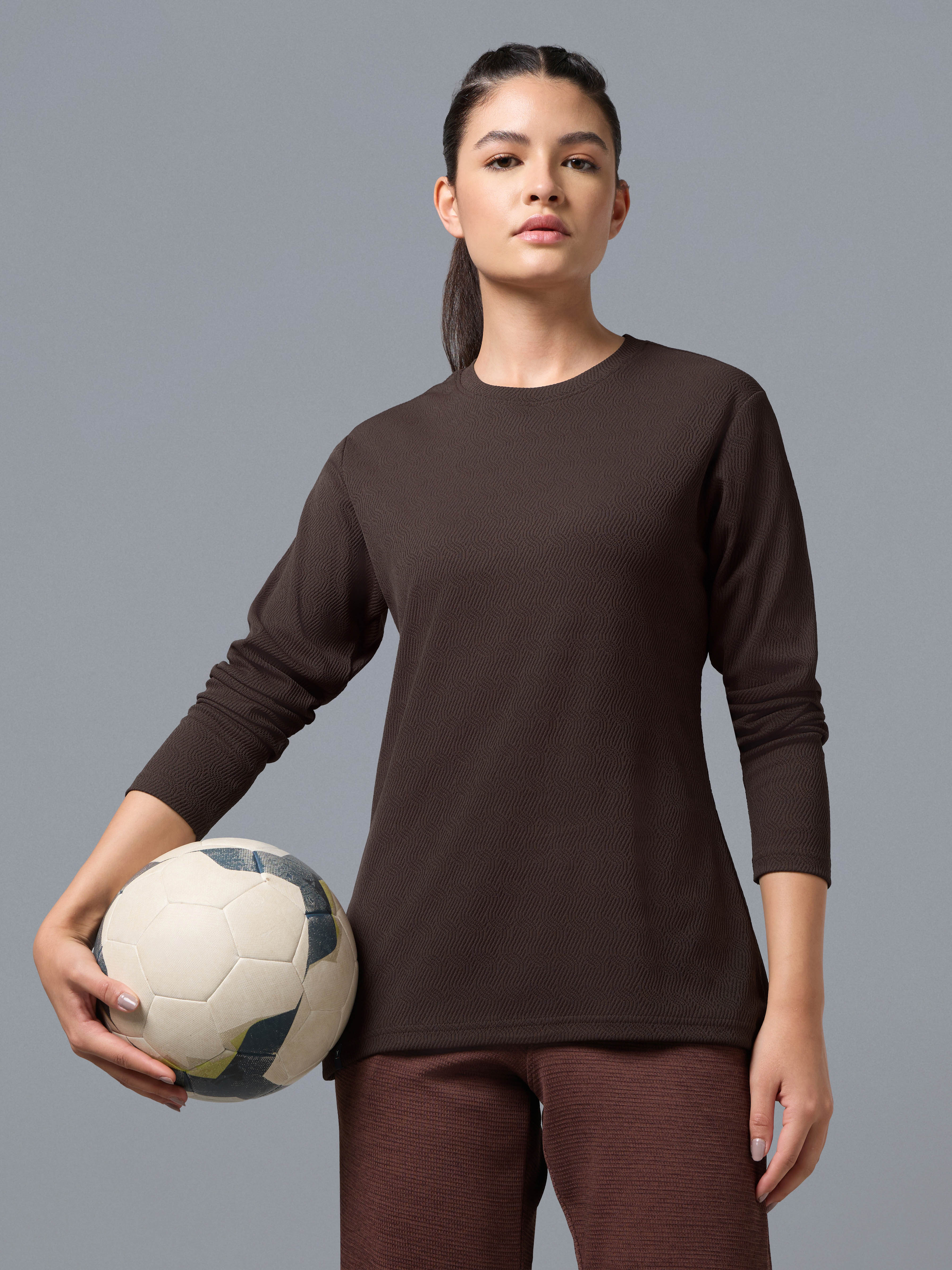 Women's Jacquard  Relaxed Fit Crew Neck T-shirt with COTFLEX