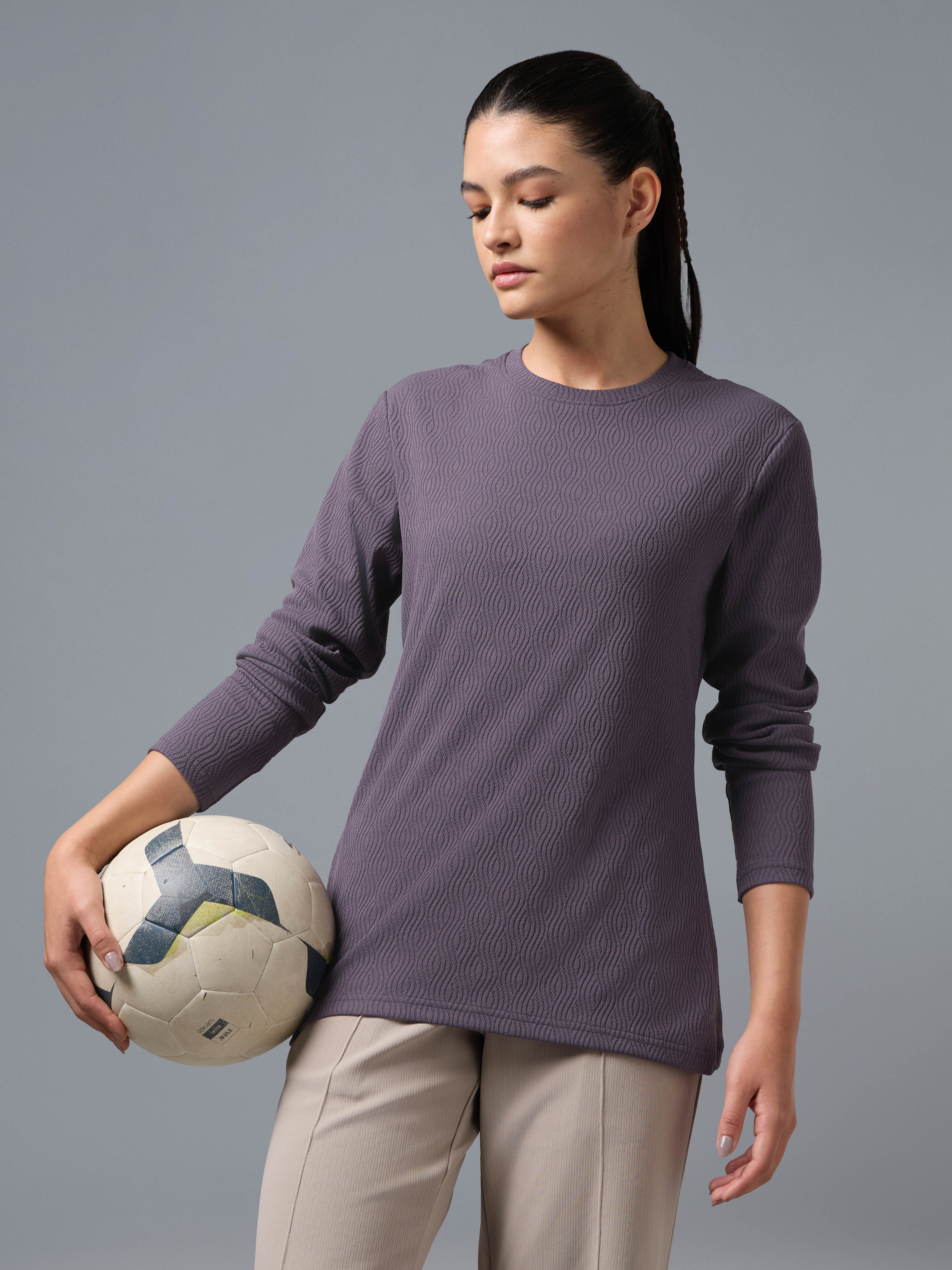 Women's Jacquard  Relaxed Fit Crew Neck T-shirt with COTFLEX