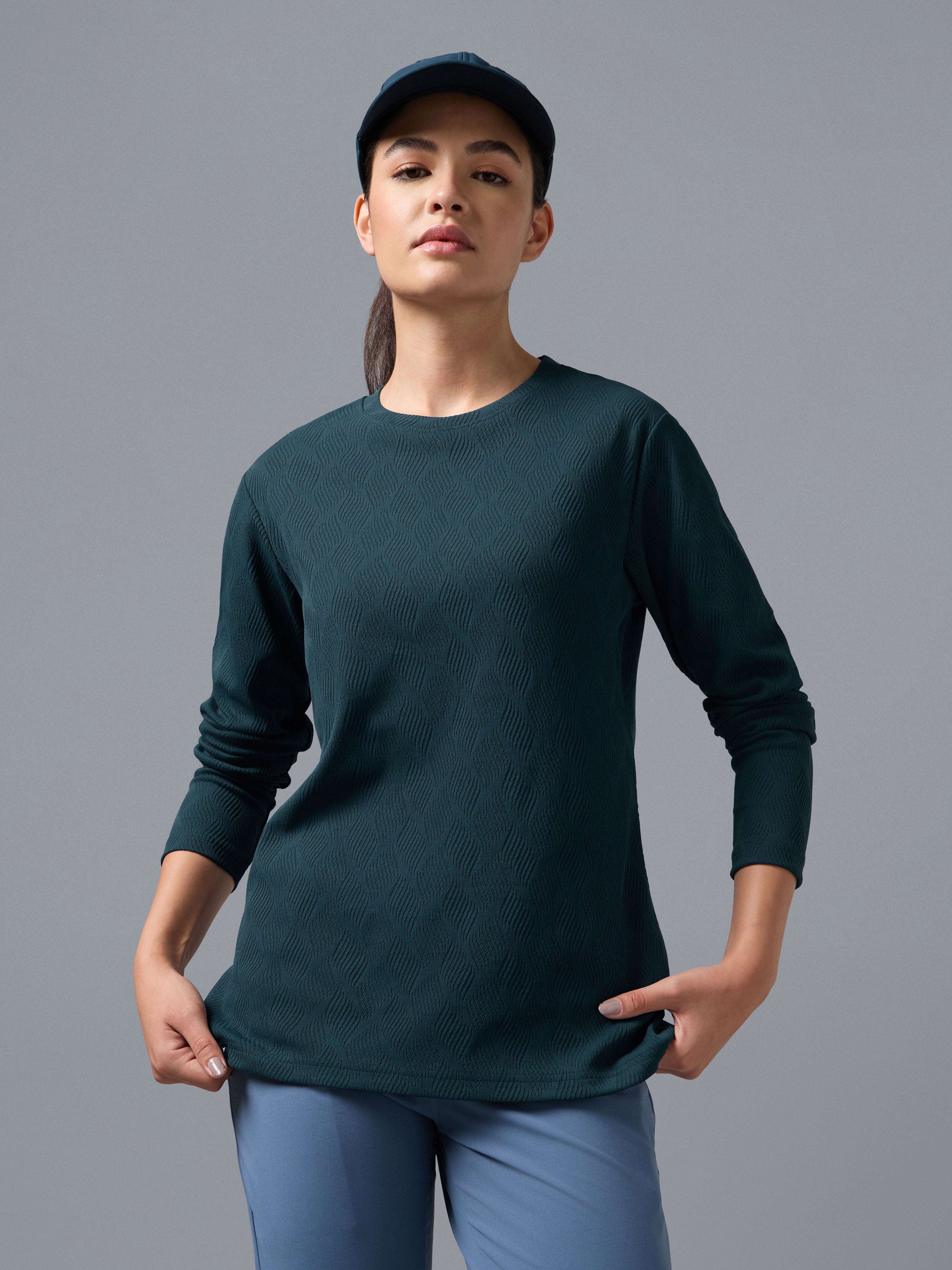 Women's Jacquard  Relaxed Fit Crew Neck T-shirt with COTFLEX