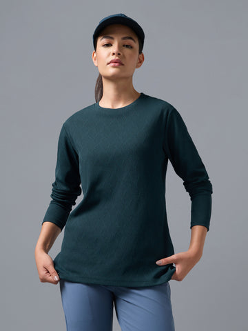 Women's Jacquard  Relaxed Fit Crew Neck T-shirt with COTFLEX