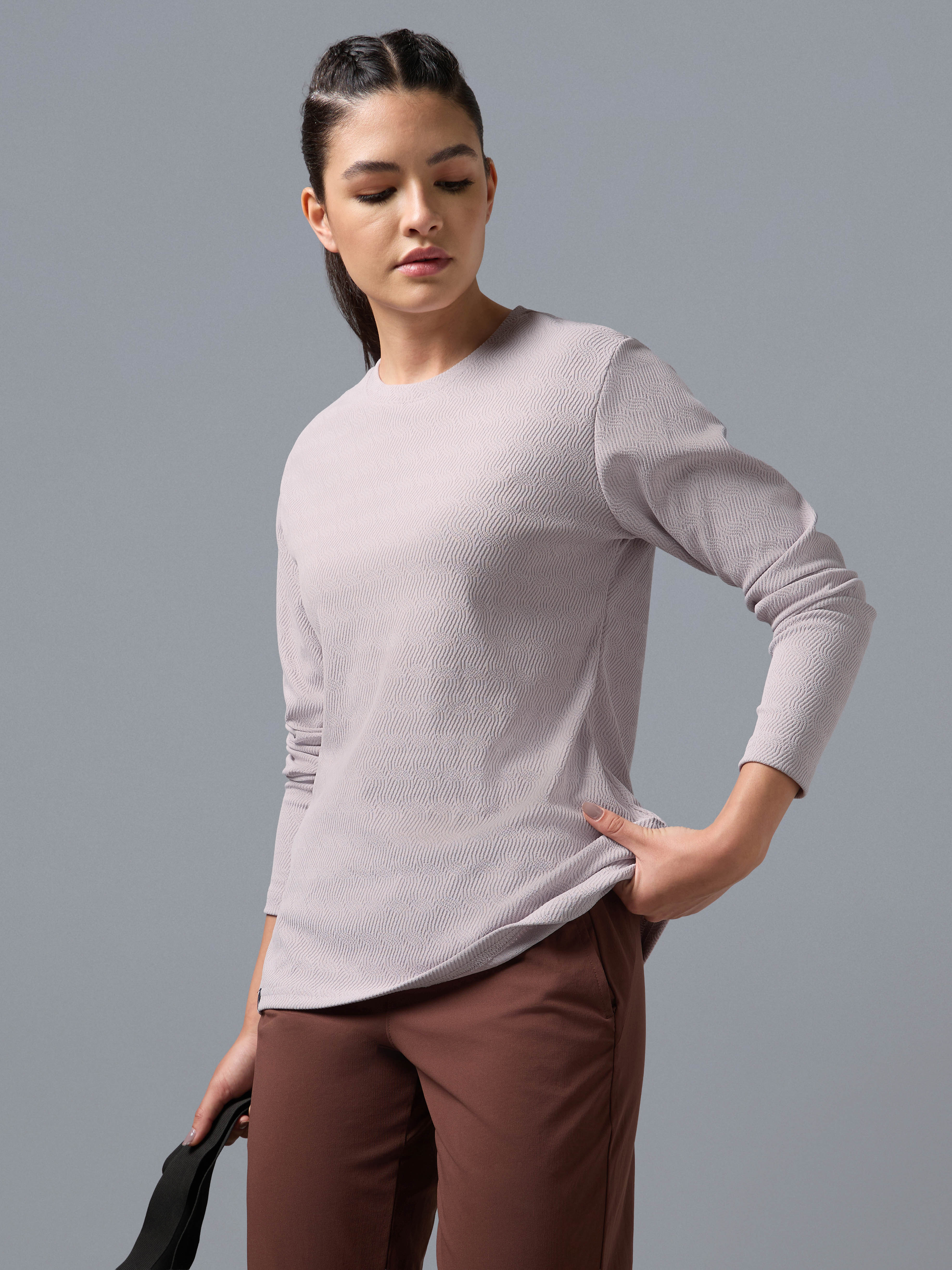 Women's Jacquard  Relaxed Fit Crew Neck T-shirt with COTFLEX