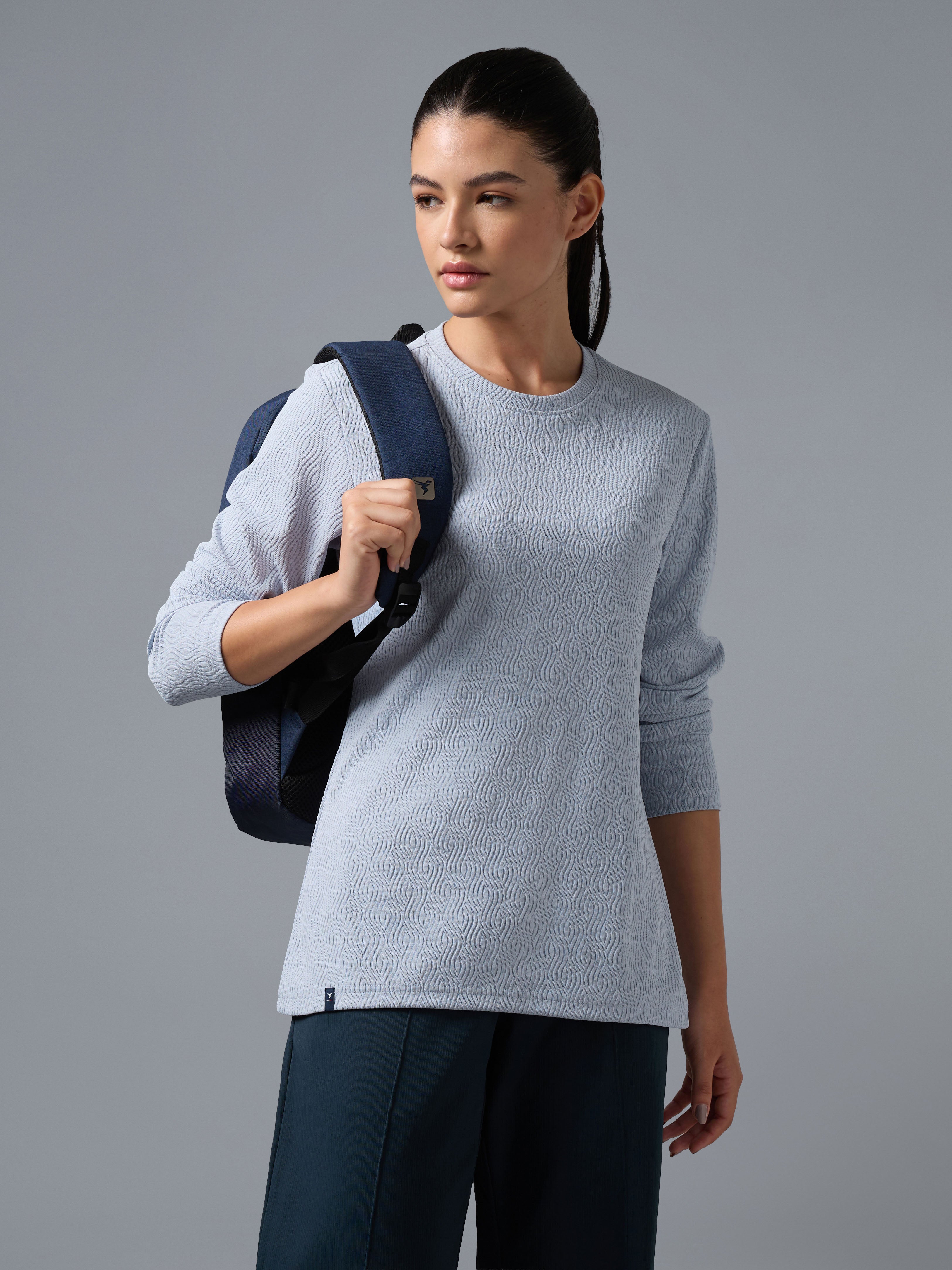 Women's Jacquard  Relaxed Fit Crew Neck T-shirt with COTFLEX