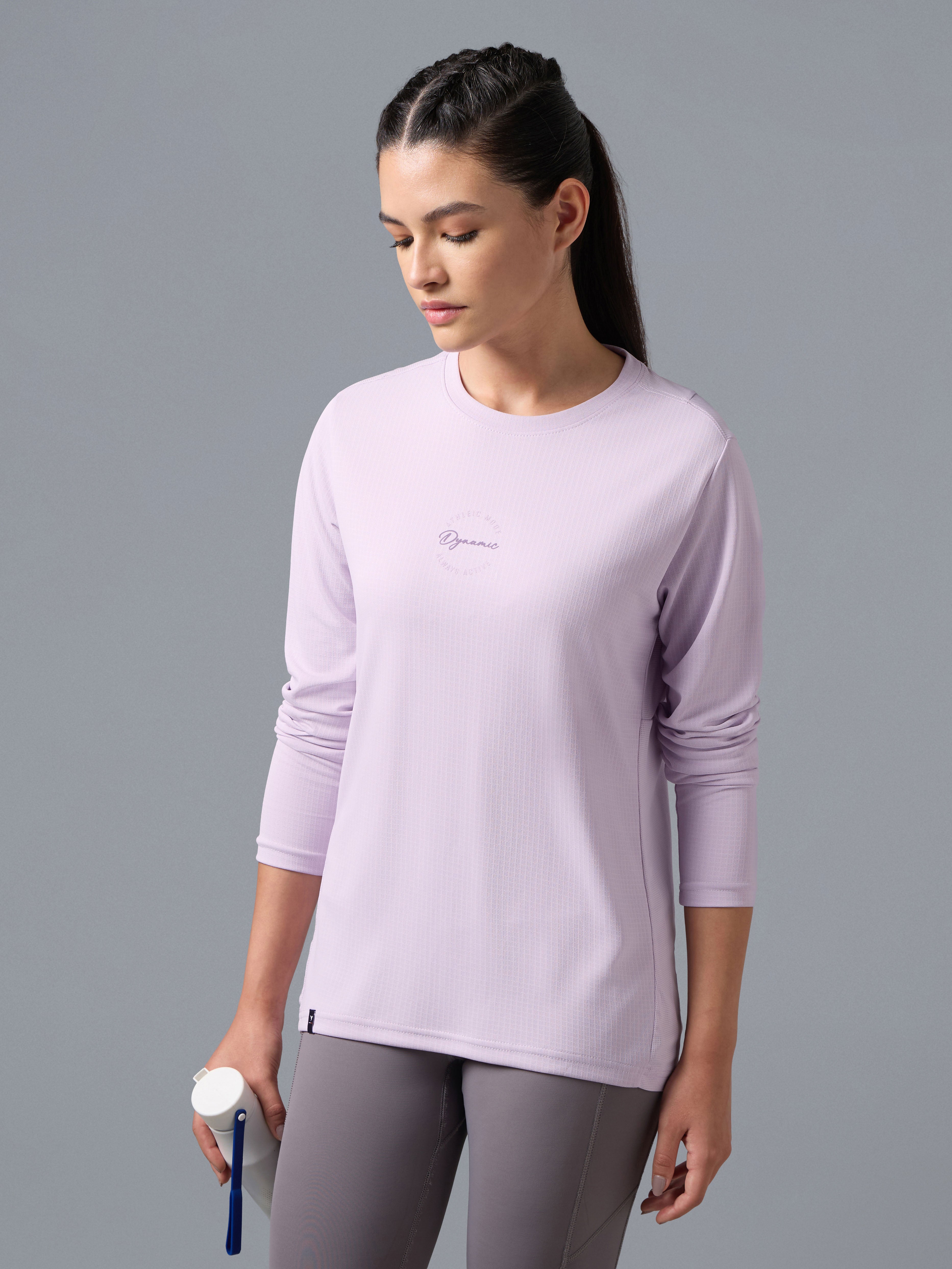 Women Printed Slim Fit Round Neck Full Sleeve Sports Tee with TECHNOCOOL+