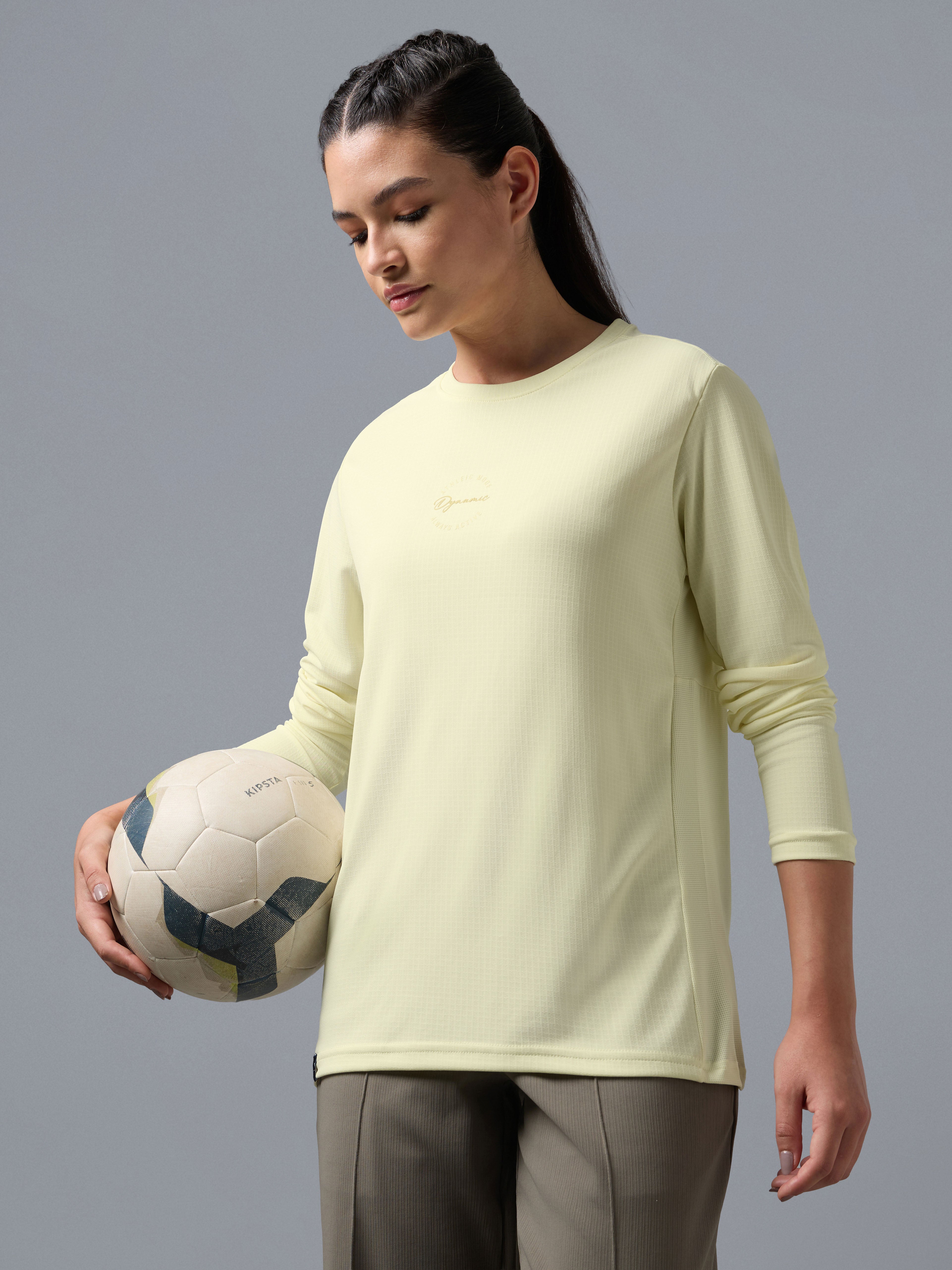 Women Printed Slim Fit Round Neck Full Sleeve Sports Tee with TECHNOCOOL+