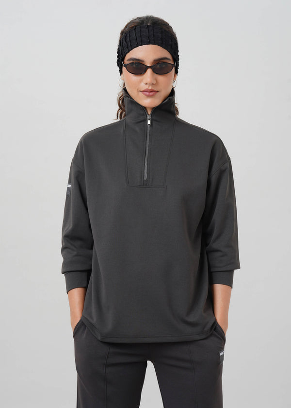 Women's Solid High Neck Half Zip Sweatshirt with CLOUDFLEX