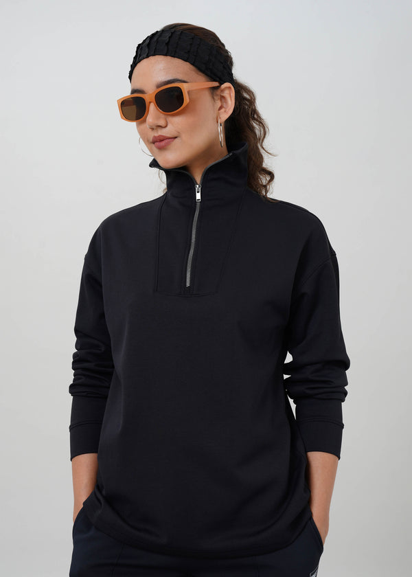 Women's Solid High Neck Half Zip Sweatshirt with CLOUDFLEX