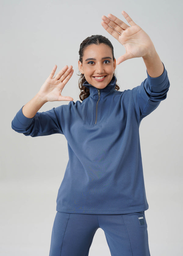 Women's Solid High Neck Half Zip Sweatshirt with CLOUDFLEX