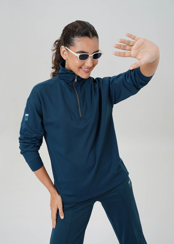 Women's Solid High Neck Half Zip Sweatshirt with CLOUDFLEX