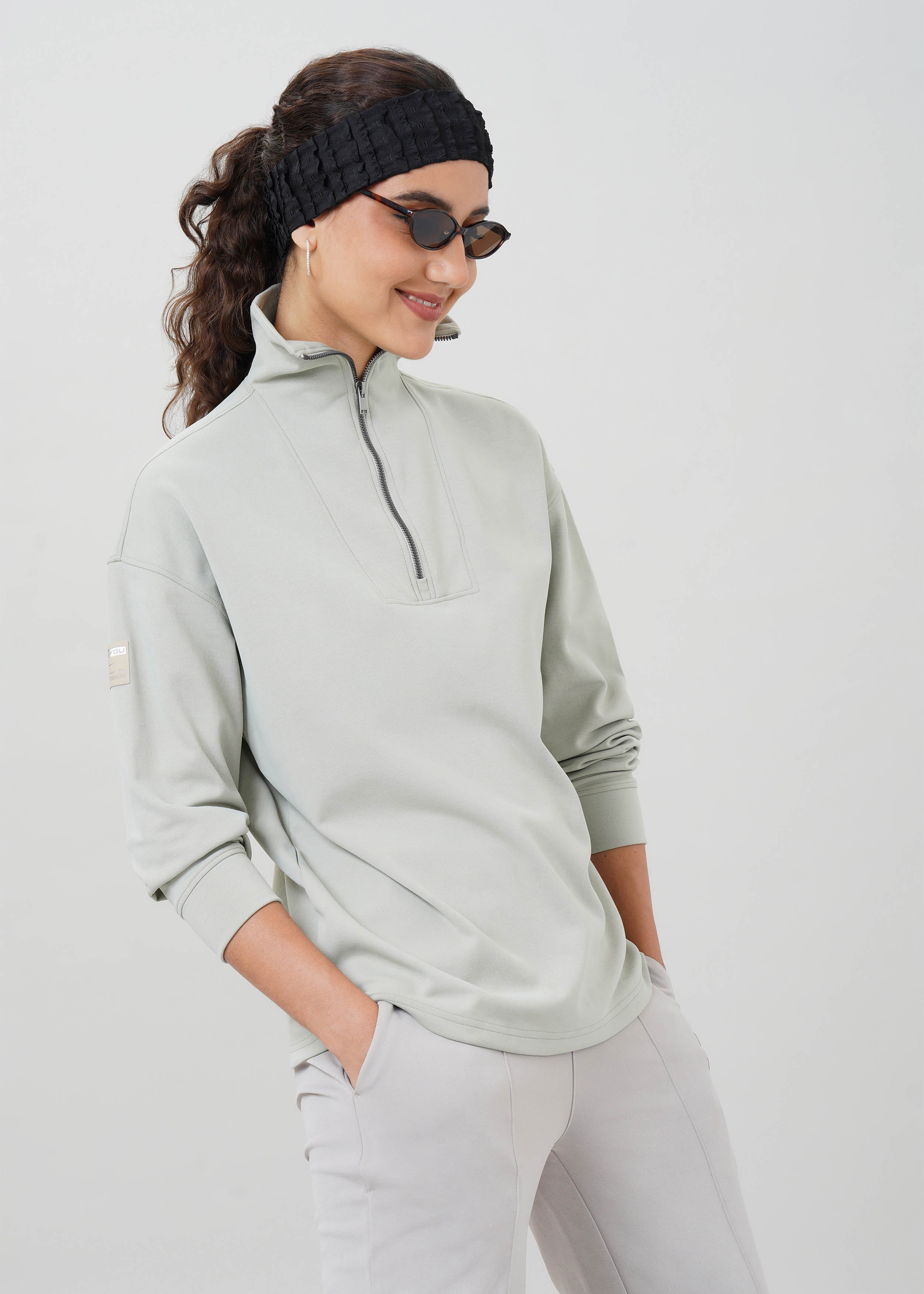 Women's Solid High Neck Half Zip Sweatshirt with CLOUDFLEX