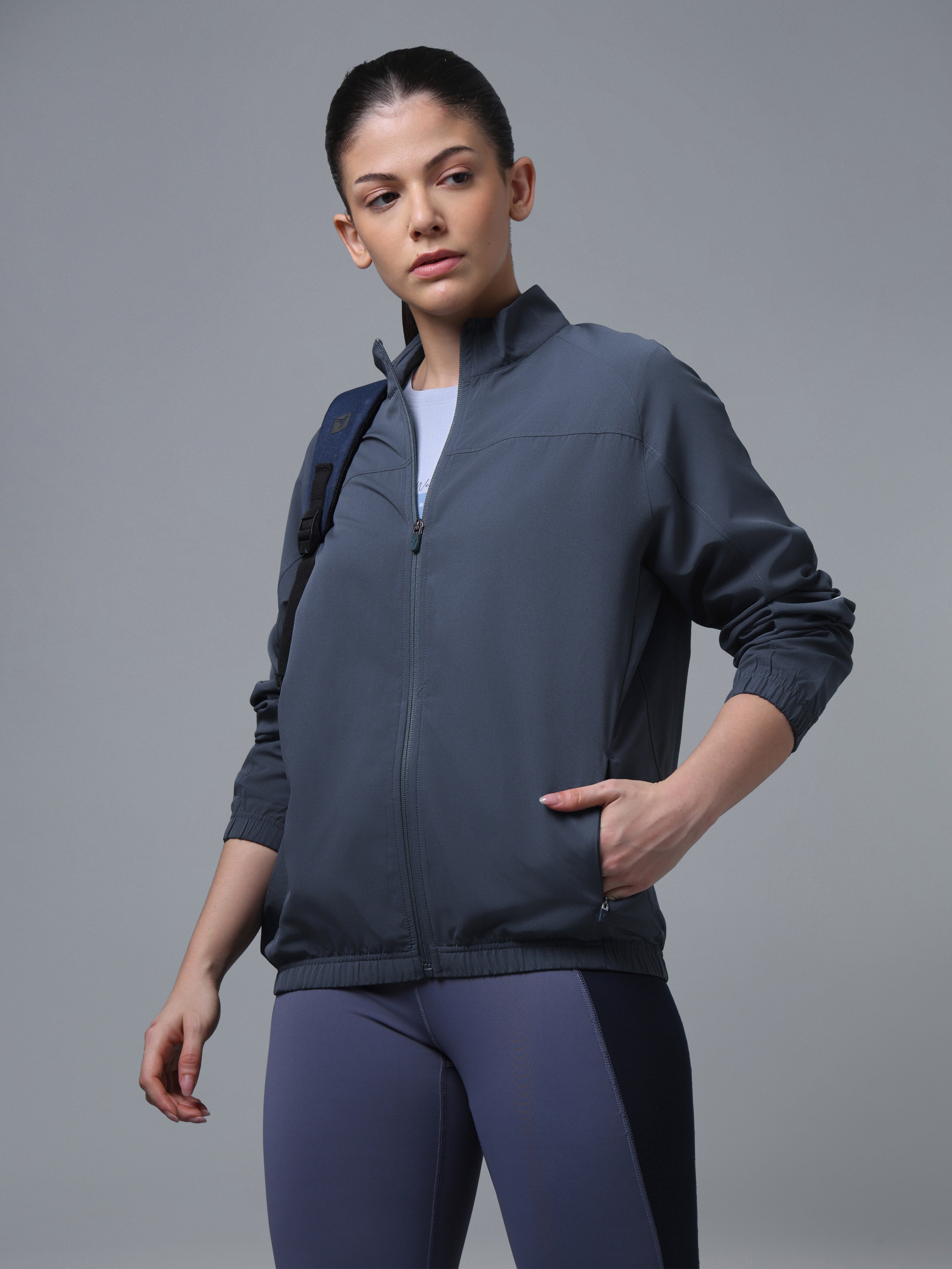 Women Solid Slim Fit Mock Neck Sports Jacket with TECHNOLITE
