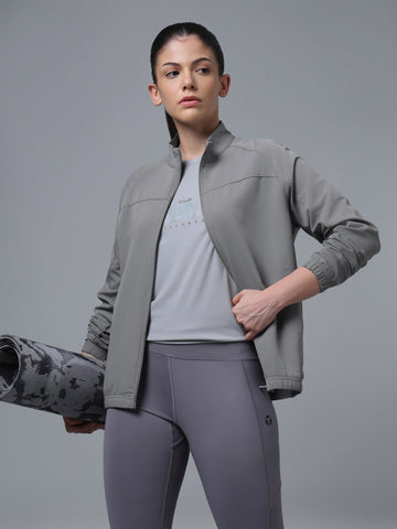 Women Solid Slim Fit Mock Neck Sports Jacket with TECHNOLITE