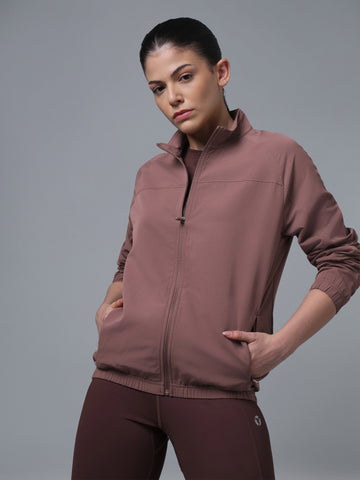 Women Solid Slim Fit Mock Neck Sports Jacket with TECHNOLITE